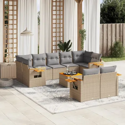 Produktbild von Design 10-tlg. Garten-Sofagarnitur mit Kissen Beige Poly Rattan, Gartenmöbel-Sets 2024 Neu