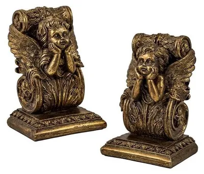 Produktbild von Klassische Buchstützen in Engelsform, goldfarben, aus Kunstharz, handbemalt, 12