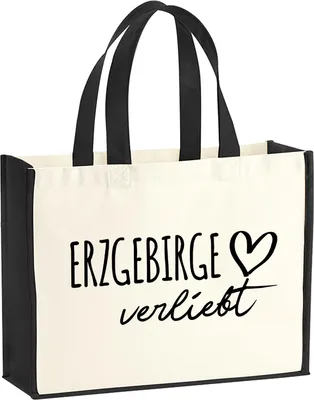 Produktbild von Huuraa Jutetasche Erzgebirge verliebt 21 Liter Black Jute und Baumwolle Einkaufstasche Geschenkidee