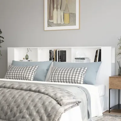Image de vidaXL Tête de lit avec étagères Blanc 220x18,5x104,5 cm - Tête de lit Avec étagères - Têtes de lit Avec étagères - Armoire Tête de lit - Armoire Tête de lit