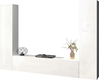 Produktbild von Wohnwand >Benevent< (3-teilig) in Weiß Hochglanz - 260x180x30 (BxHxT)