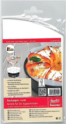 Produktbild von Demmler 3700741020 Backpapier Zuschnitte, rund, passend für Ø 26 & 28 cm Formen, weiß (10er Pack)