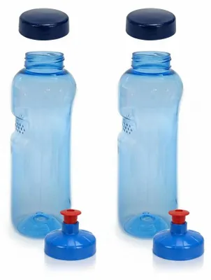 Produktbild von 2x Kavodrink Tritan 0,75 L Wasserflasche (BPA frei) + 2x Trinkdeckel Push-Pull mit Trinknippel Flasche Sport