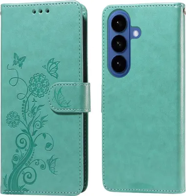 Produktbild von Mobigear Flowers  Samsung Galaxy S26 Plus Hülle Klapphülle Geldbörse - Grün