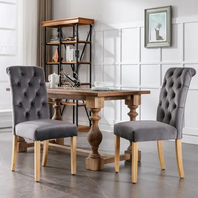 Produktbild von MODFU Esszimmerstühle Polsterstuhl(2er Set)mit Massivholzbeinen, Wohnzimmerstuhl Küchenstuhl mit Rückenlehnen, Stuhl Essstuhl Küche für Wohnzimmer Schlafzimmer, Samt, Grau