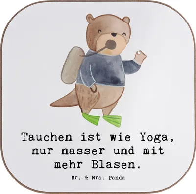 Produktbild von Mr. & Mrs. Panda Getränkeuntersetzer Tauchen Yoga - Weiß - Geschenk, Untersetzer Glas, Unterwasserwelt, Tassenuntersetzer, Design, Sportart, Teamsport, Sportarten, Gläser