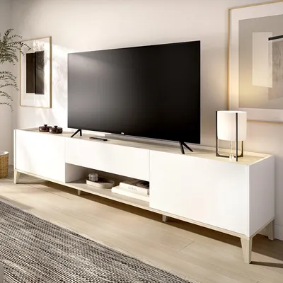 Image de Yreka - Meuble TV, 39x197x50h cm Blanc, un Tiroir