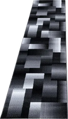 Image de Tapis de couloir pour salon, noir, 80x300 cm, motif abstrait à carreaux