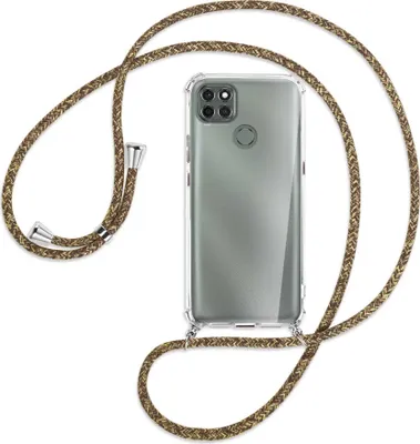 Produktbild von Handykette Backcover-Schutzhülle mit Band (Metall silberfarben) für Motorola Moto G9 Power - braun+beige