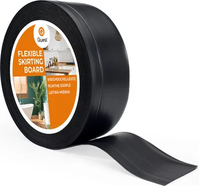 Produktbild von QUEST Weichsockelleiste ohne Klebeband 70x20mm, 1m, PVC Sockelleiste, Breite Knickleiste für Wände, Boden, Flexibel, Dekorativ, UV-beständig, schwarz