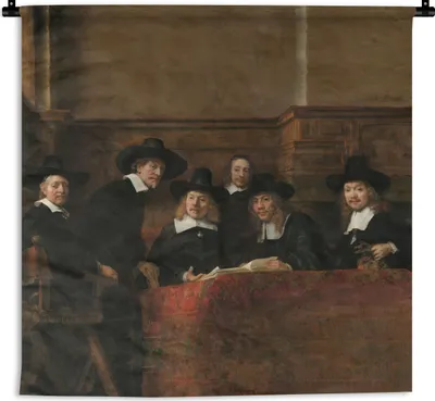 Produktbild von MuchoWow® Wandteppich Wandbehang Die Stahlmeister - Gemälde von Rembrandt van Rijn 90x90 cm Tapisserie Dekoration Wandtuch - Wandaufhänger