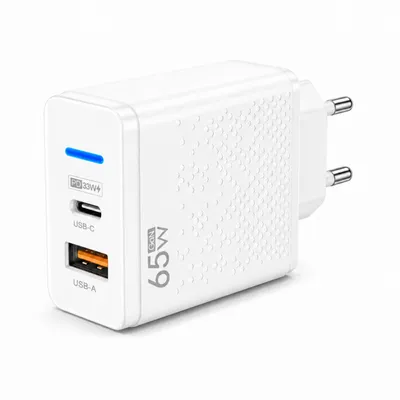 Produktbild von 65W USB-C GaN Ladegerät – 2-Port Schnellladeadapter mit USB-C & USB-A für Samsung, Xiaomi, Smartphone, Tablet & mehr