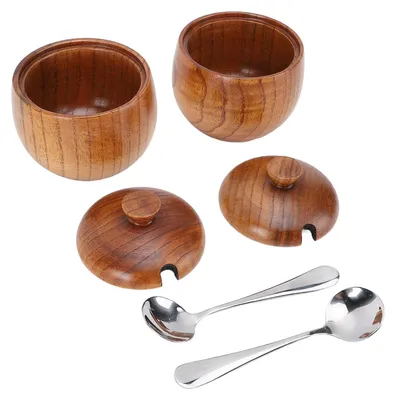 2er-Set Gewürzbehälter aus Holz mit Deckel und Löffel