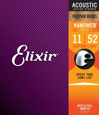 Packaging for Elixir Nanoweb acoustic guitar strings.