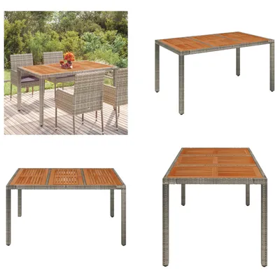 Produktbild von vidaXL Gartentisch mit Holzplatte Grau 150x90x75 cm Poly Rattan - Gartentisch Mit Holzplatte - Gartentische Mit Holzplatten - Gartenmöbel - Esstisch