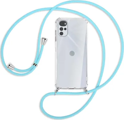 Produktbild von Handykette Backcover-Schutzhülle mit Band (Metall silberfarben) für Motorola Moto G22 4G - himmelblau