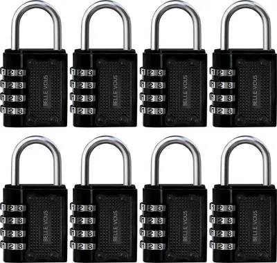 Zdjęcie produktu dla Zestaw czarnych kdek szyfrowych Belle Vous - 4-cyfrowy zamek szyfrowy (8 sztuk) - 4,8 x 4 x 1,3 cm - Odporny na warunki atmosferyczne i trway zamek szyfrowy
