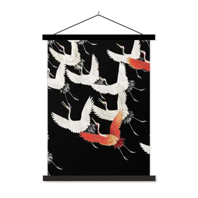 Produktbild von MuchoWow® Textilposter Kranich - Weiß - Rot - Japan 40x53 cm mit schwarzem Rahmen - Abbildung