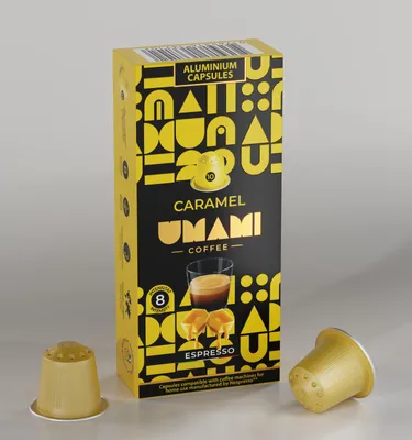 Produktbild von Umami Coffee - Karamell Espresso Kapseln – Intensiver Geschmack mit süßem Karamellaroma – 100% Kompatibel mit Nespresso®