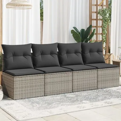 Produktbild von CLORIS Gartensofa mit Kissen 4-Sitzer Grau Poly Rattan - Gartensofas LL0000256326