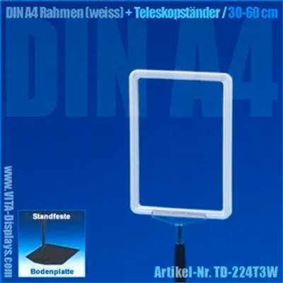 Produktbild von A4 Rahmen (weiss) + Teleskopständer 30-60cm