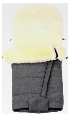 Produktbild von Lammfellfußsack für Kinderwagen, kuscheliger Buggy-Fußsack aus Fell, wind- und wasserdicht, mit Gurtschlitzen, Fußöffnung mit Reißverschluss, 100×50 cm, Dunkelgrau