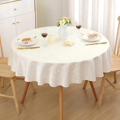 Produktbild von Tischdecke Jacquard Rund 120cm Beige Abwaschbar