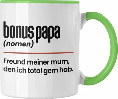 Produktbild von Trendation - Bonus Papa Tasse Geschenk Vatertag Lustiger Spruch Stiefpapa Stiefvater Geschenkidee (Grün)