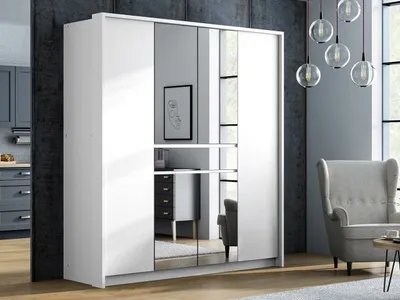 Produktbild von MIRJAN24 Kleiderschrank Split 200, Drehtür, Praktische Garderobenschrank mit Spiegel (Farbe: Weiß)