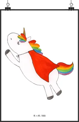 Produktbild von Mr. & Mrs. Panda Bild Einhorn Geburtstag DIN A3 - Weiß - Geschenk, Plakat, Einhörner, Held, drucke, wanddeko, Geburtstagsgeschenk, Designposter, Wandbild, Unicorn