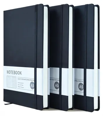 Produktbild von A5 Notizbuch Liniert 200 Seiten 80GSM Hardcover Schwarz 3 Stück