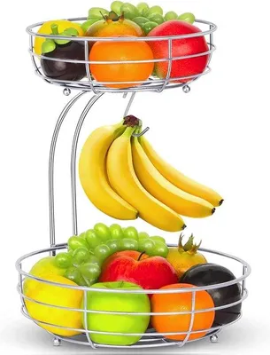 Produktbild von Famanu Obstschale 2-stöckig mit Bananenhalter - schwarze Metallfruitschale