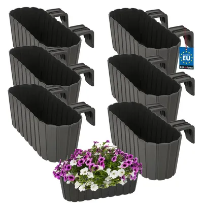 Image de KOTARBAU® Lot de 6 Jardinière Extérieur Pot de Fleur PVC 40x15x15 cm Gris Jardinière Balcon Rectangulaire Légère avec Support pour Balconnière