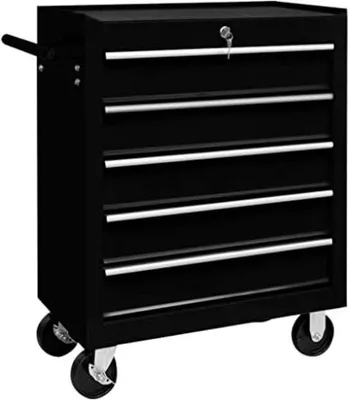 Produktbild von Metallische Werkzeugbox mit Ladung - Metallische Werkzeugbox leer - Werkzeugtrolley - Werkzeugkoffer auf Rädern - 5 Ladungen/Schwarz
