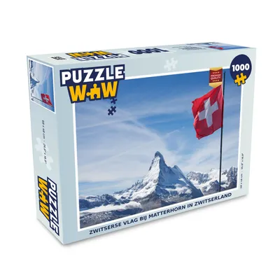 Obrázok produktu pre MuchoWow® Puzzle 1000 ks Švajčiarska vlajka na Matterhorne vo Švajčiarsku