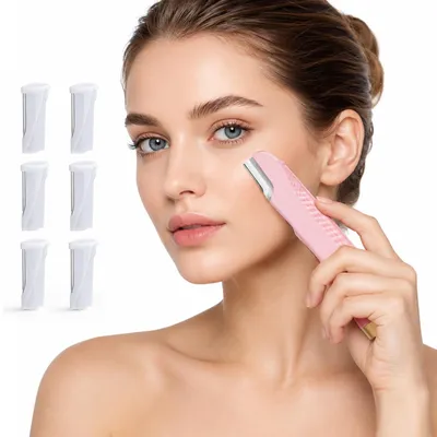 Produktbild von Damen Gesichtshaarentferner mit Ersatzklingen (Rosa),elektrisches Peeling-Gerät,entfernt Gesichtshaare&Hornhaut,einstellbare Geschwindigkeit,LED-Licht