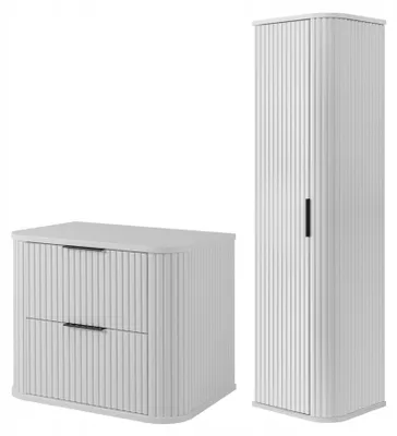 Zdjęcie produktu dla Szafka 60 Cm + Słupek 139 Cm Zestaw Łazienkowy Wiszący Biały Fronty Mdf