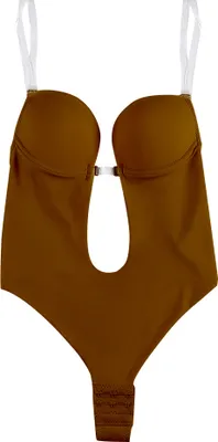 Produktbild von ASKSA Rückenfreier Unsichtbar Body Shaper-BH mit tiefem V-Ausschnitt,Nahtloser Tanga Tiefem V-Bodysuit BHS, Braun, M