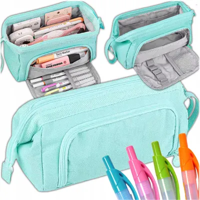 Immagine prodotto di KRUMAD Astuccio con manico per ragazzi e ragazze, pratico ed elegante astuccio per la scuola, leggero e funzionale, azzurro