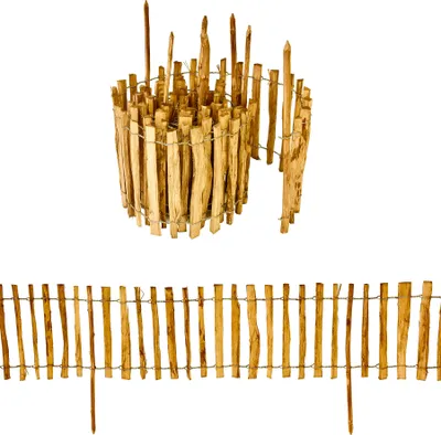 Produktbild von Staketenzaun mit Pfosten aus Haselnuss Höhe 50 cm Länge 500 cm imprägnierter Zaun mit gut gespaltenen Stäben und sicheren Spitzen zur Einzäunung und Abgrenzung von Beeten Lattenabstand: 7-8 cm