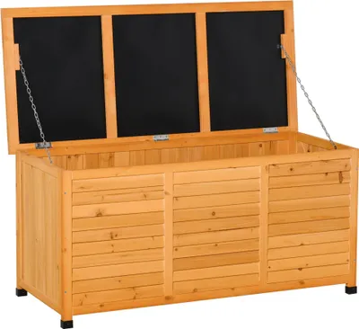 Obrázek produktu pro Úložný box, odolné smrkové dřevo, otevírací víko, přírodní dřevo, 127 x 56 x 60 cm