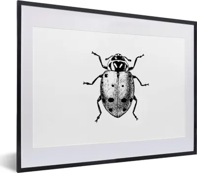Produktbild von MuchoWow® Gerahmtes Poster Vintage - Marienkäfer - Insekten - Schwarz und weiß 40x30 cm - Poster mit Schwarzem Bilderrahmen Wandposter Rahmen Foto Bilder - Bilderrahmen - Poster im Rahmen