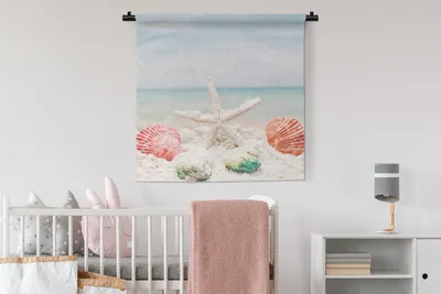 Produktbild von MuchoWow® Wandteppich Wandbehang Muscheln - Seesterne - Strand 90x90 cm Tapisserie Dekoration Wandtuch - Wandaufhänger