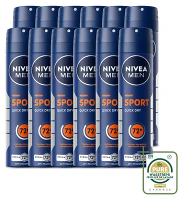 Image de 12 sprays déodorants anti-transpirants NIVEA MEN Sport, 150 ml - Pack économique - 12 pièces