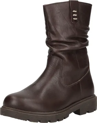A single brown leather boot shown from a side-diagonal angle against a white background.