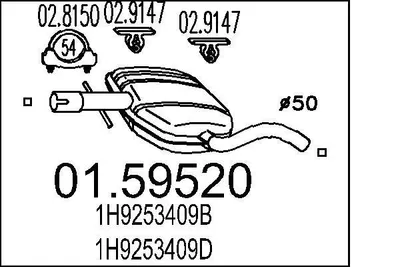 Produktbild von MTS 01.59520 Mittelschalldämpfer Schalldämpfer für VW GOLF III Variant (1H5) Golf III Variant Kastenwagen (1H5)