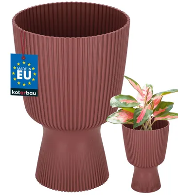 Productafbeelding van KOTARBAU® Bloempot Plantenpot met Sokkel ⌀ 14 cm PVC Geribbelde Orchideeënpot H: 21 cm Marsala Kelkvorm
