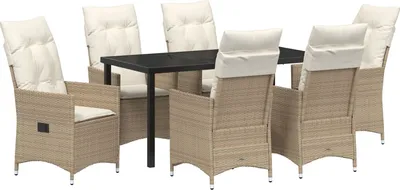 Produktbild von Möbel 7-teiliges Garten-Esszimmer-Set mit Kissen, Beige Poly-Rattan - Gartenstühle 3379559