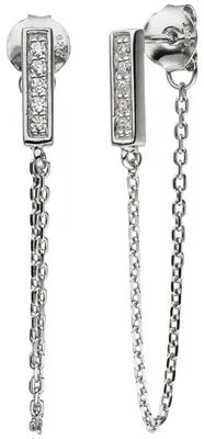 Produktbild von Ohrhänger Hängerstecker mit Kettchen Zirkonia 925 Silber rhodiniert Ohrringe