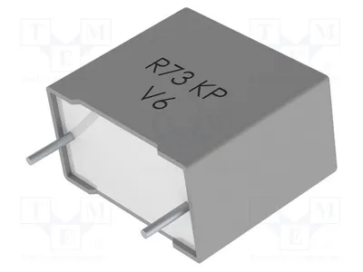 Imagen del producto de 5 condensadores: 6,8 nF, 15 mm, tolerancia del 5%, dimensiones 18x10x16 mm, rango de temperatura -55°C a 105°C, modelo R73TI16804000J